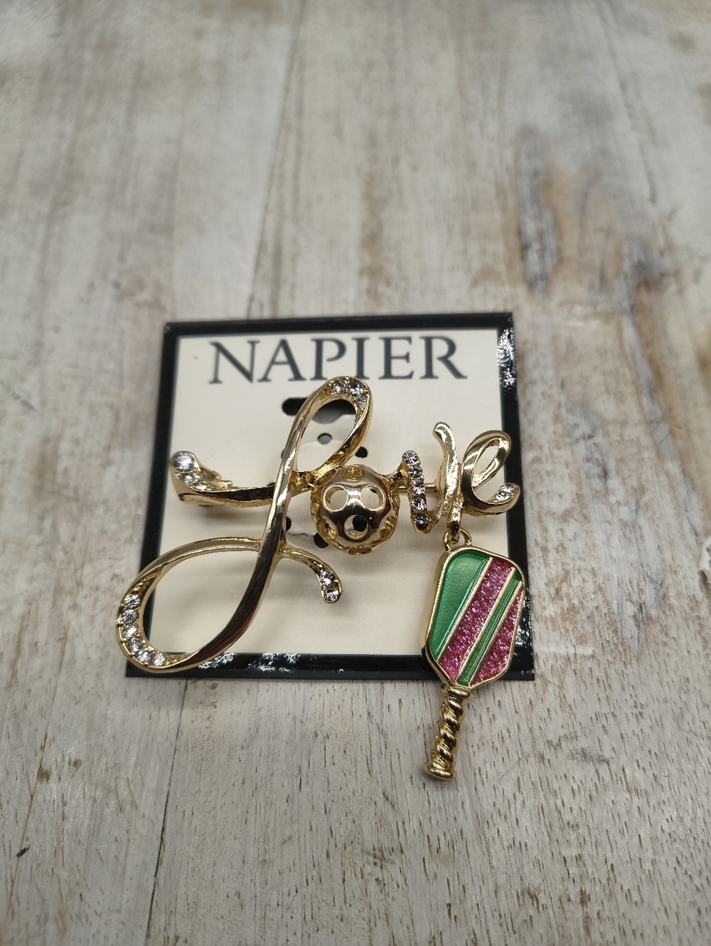 Napier Gold-tone Love Pickleball Pin